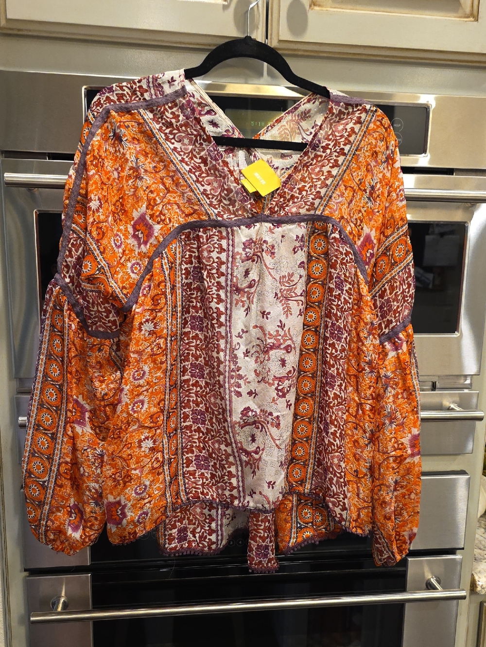 Maeve Floral Paisley Blouse in Orange, Burgundy & Gold